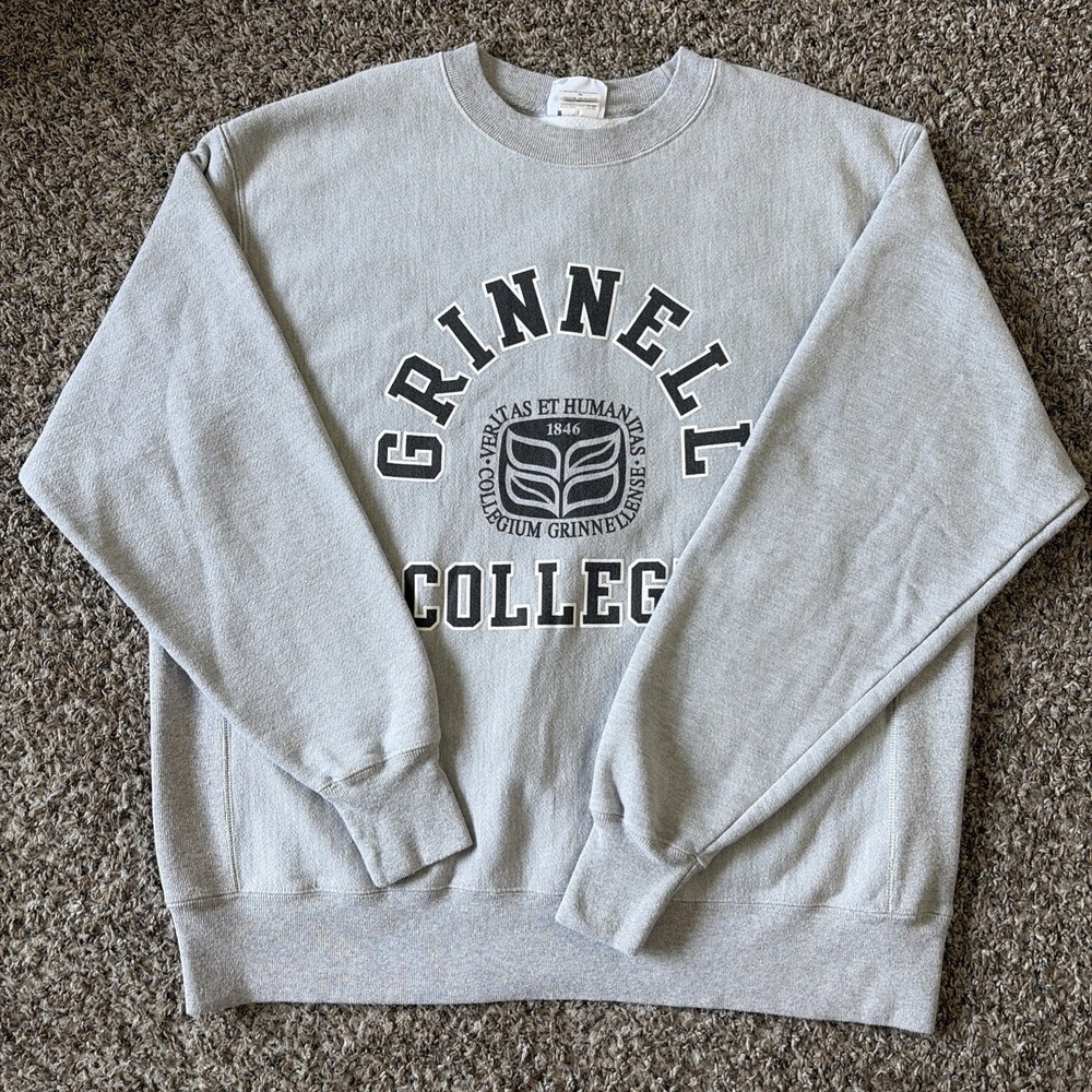 Champion Reverse Weave Mens XL Grinnell College Sweatshirt Pullover Gray